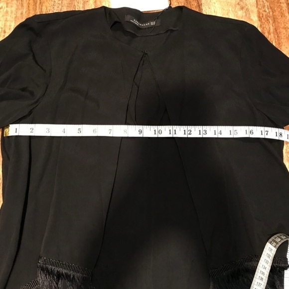 Zara Hippie Boho Whimsigoth Country black cape blouse fringe NWT XS oversized - Picture 6 of 11